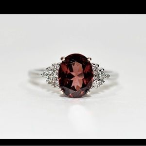 Vintage Rubellite Tourmaline White Gold and Diamond Ring Size 8
